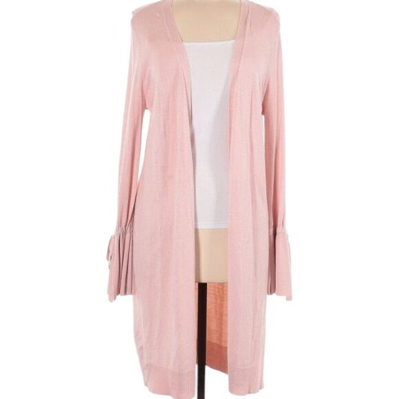 Halogen Cardigan Sweater Womens Lightweight Long Whimsical Bell Sleeves Pink L - Picture 4 of 14